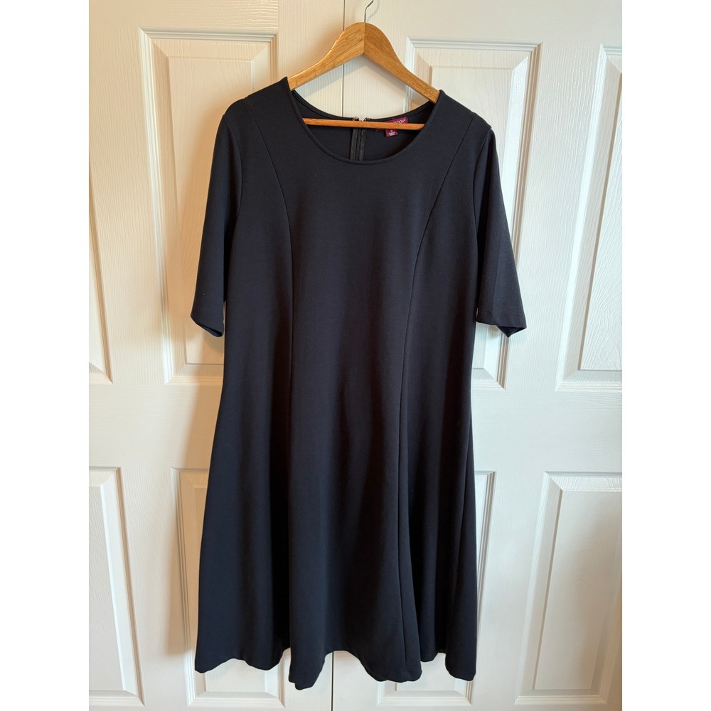 Jessica London Black Fit and Flare Short Sleeve Midi Dress Plus Size 18